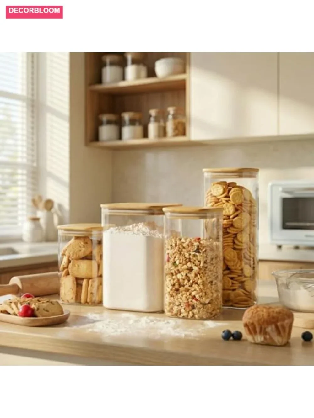 168oz Square Glass Storage Containers with Bamboo Lids Airtight Set of 2